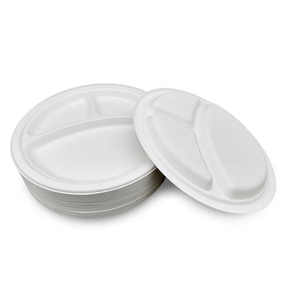 9" Round 3-Compartment Eco-Friendly Disposable Plate
