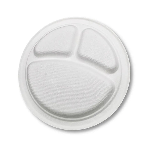9" Round 3-Compartment Eco-Friendly Disposable Plate
