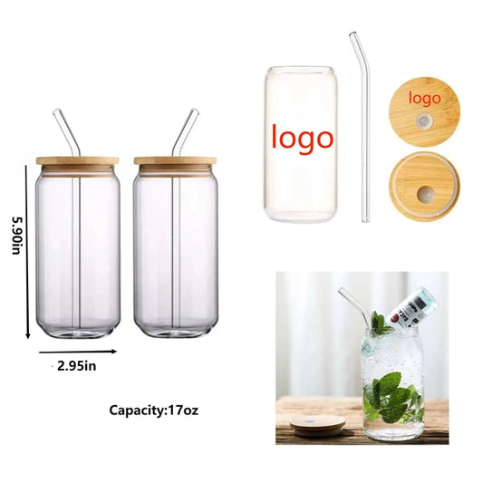 17oz Mason Jar Drinking Glasses With Bamboo Lids& Straws