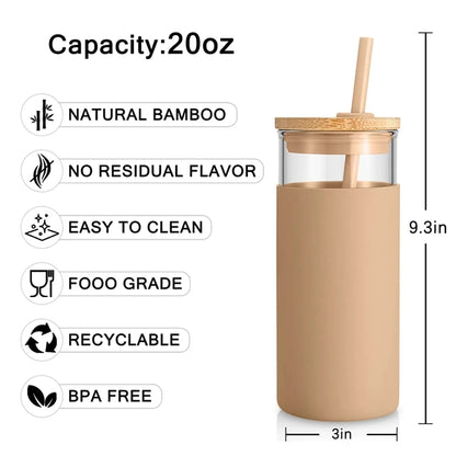 20Oz Glass With Silicone Sleeve And Bamboo Lid