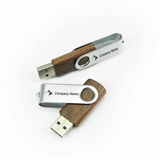 Metal Rotating Wooden Usb Flash Drive