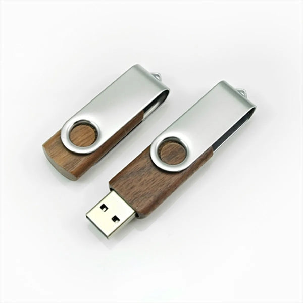 Metal Rotating Wooden Usb Flash Drive