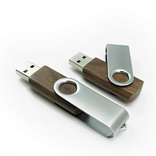 Metal Rotating Wooden Usb Flash Drive