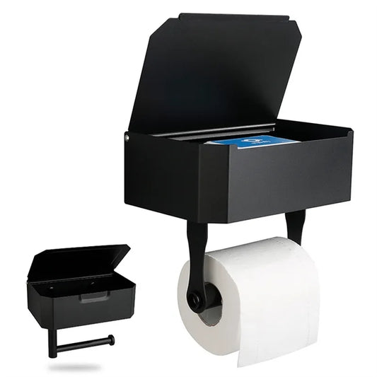 Toilet Paper Holder with Shelf and Storage