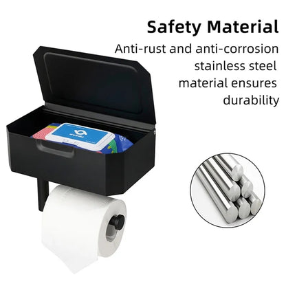 Toilet Paper Holder with Shelf and Storage