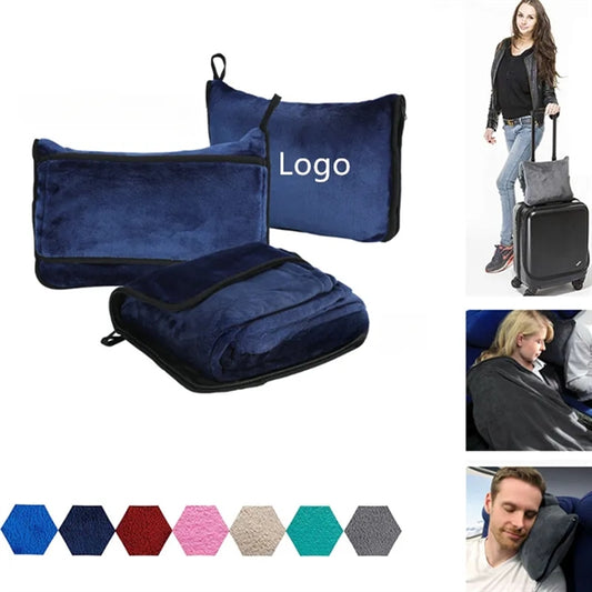 2 in 1 Airplane Travel Throw Blanket in Carabiner Pouch