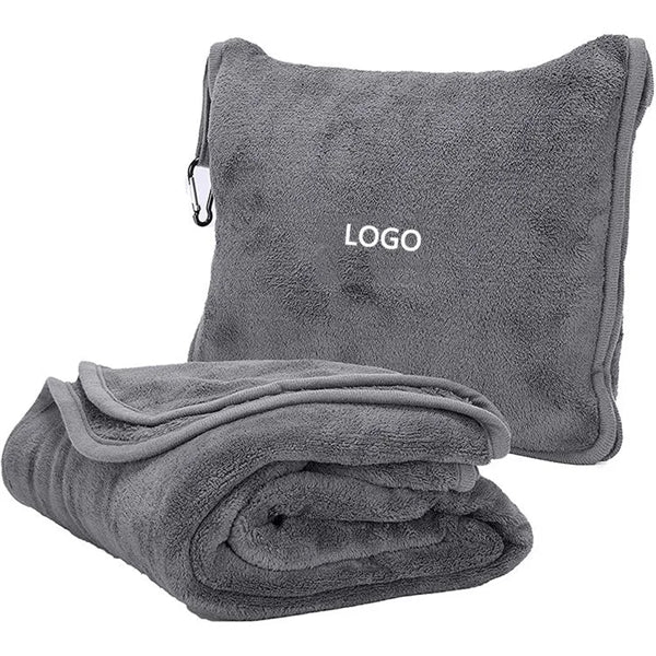 2 in 1 Airplane Travel Throw Blanket in Carabiner Pouch