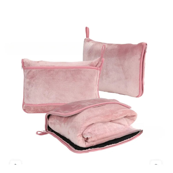 2 in 1 Airplane Travel Throw Blanket in Carabiner Pouch
