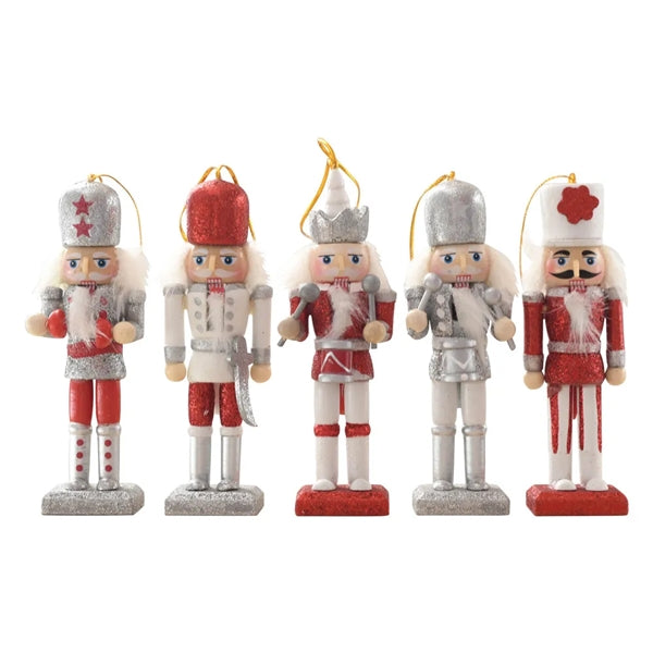 5in Christmas Wooden Nutcracker Ornaments 1 Set of 5pcs