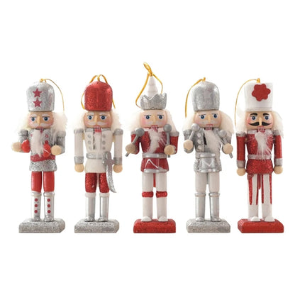 5in Christmas Wooden Nutcracker Ornaments 1 Set of 5pcs