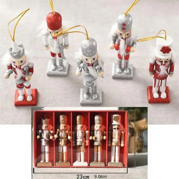 5in Christmas Wooden Nutcracker Ornaments 1 Set of 5pcs