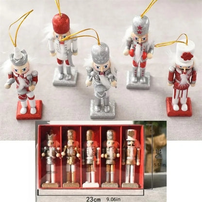 5in Christmas Wooden Nutcracker Ornaments 1 Set of 5pcs