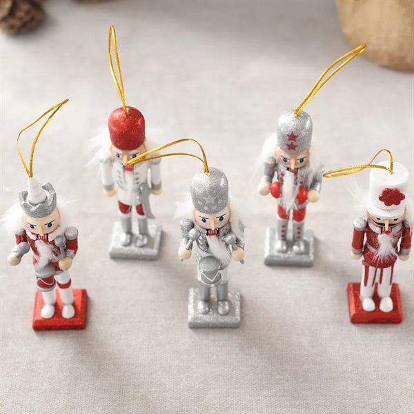 5in Christmas Wooden Nutcracker Ornaments 1 Set of 5pcs