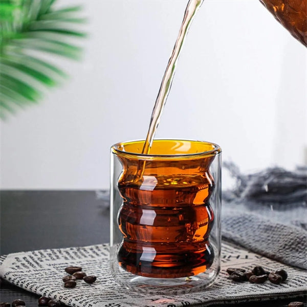 Irregular Wave Double Insulated Glass Mug