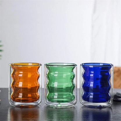 Irregular Wave Double Insulated Glass Mug
