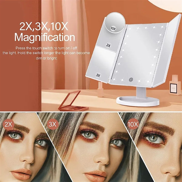 Tri-Fold Makeup Mirror Vanity with Lights