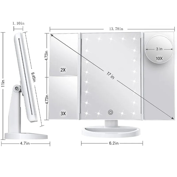 Tri-Fold Makeup Mirror Vanity with Lights