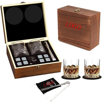 Wine Stones Ice Cube Glasses Tongs Coaster Gift Wood Box