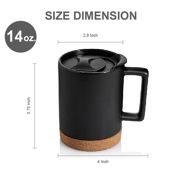 14 oz. Cork Base Ceramic Dishwasher-Safe Mug w/ Lid & Handle