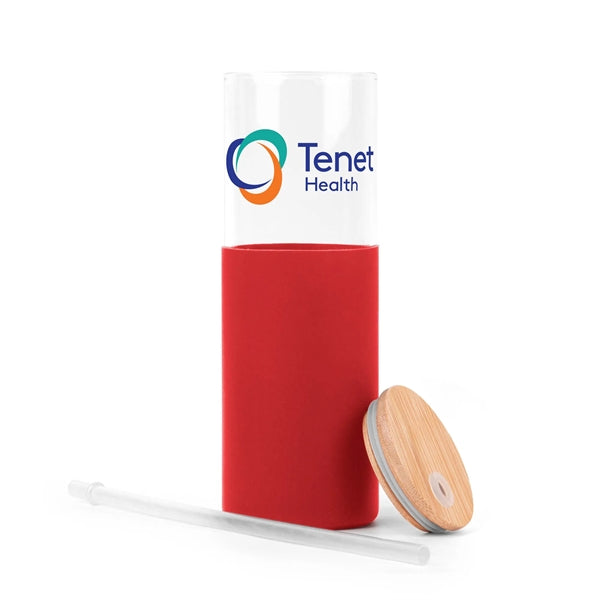 18oz. Glass Tumbler with Bamboo Lid, Straw & Silicone Sleeve
