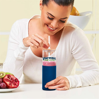 18oz. Glass Tumbler with Bamboo Lid, Straw & Silicone Sleeve