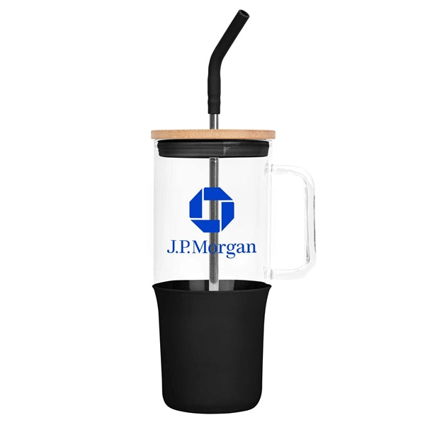 32oz. Glass Tumbler with Handle and Straw