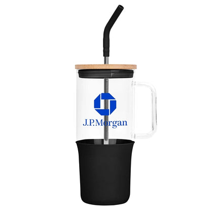 32oz. Glass Tumbler with Handle and Straw