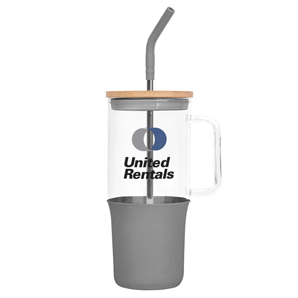 32oz. Glass Tumbler with Handle and Straw