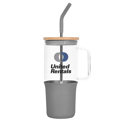 32oz. Glass Tumbler with Handle and Straw