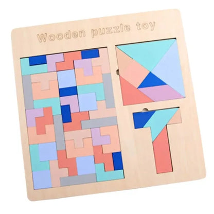 Colorful 3 In 1 Wood T-Puzzle Jigsaw