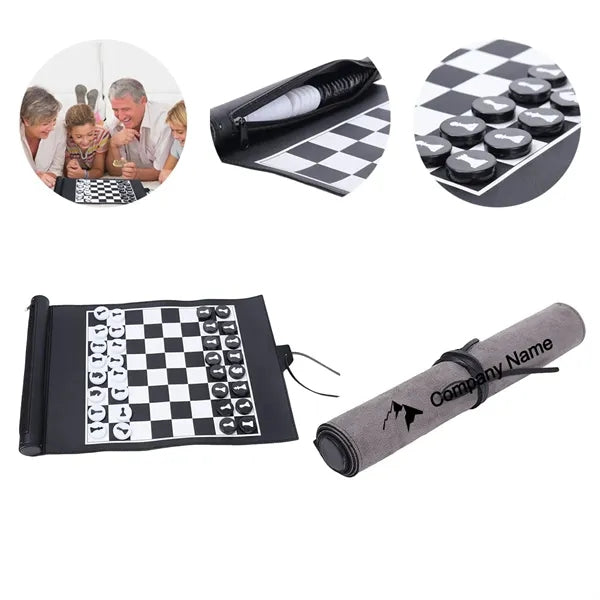 Leather Roll-Up Chess Game Set