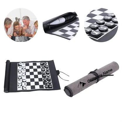 Leather Roll-Up Chess Game Set