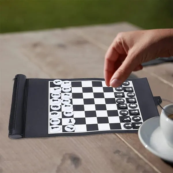 Leather Roll-Up Chess Game Set