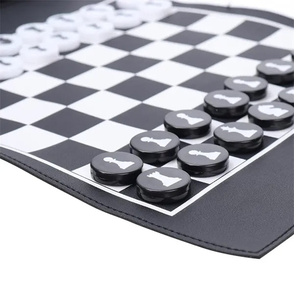 Leather Roll-Up Chess Game Set