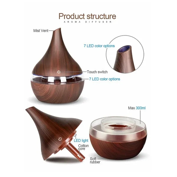 Wood Grain LED USB Color-changing Humidifier