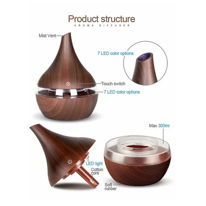 Wood Grain LED USB Color-changing Humidifier