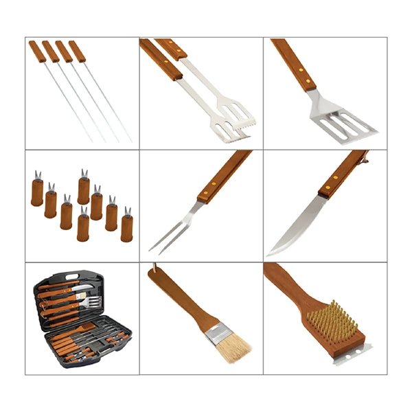 18pc BBQ Set w/ Stainless Steel Tools for Outdoor Camping