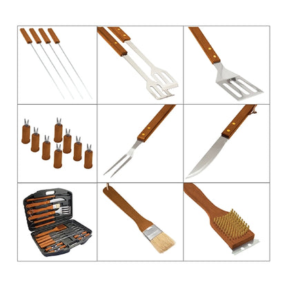 18pc BBQ Set w/ Stainless Steel Tools for Outdoor Camping