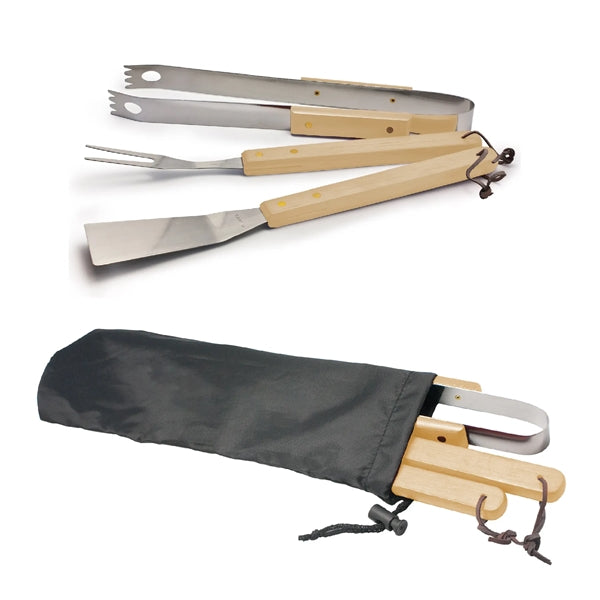 3pc BBQ Tool Set w/ Stainless Steel Utensils & Carrying Bag