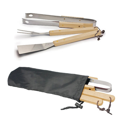 3pc BBQ Tool Set w/ Stainless Steel Utensils & Carrying Bag
