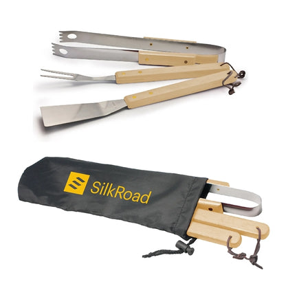 3pc BBQ Tool Set w/ Stainless Steel Utensils & Carrying Bag