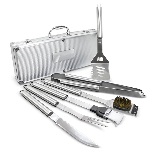 6pc BBQ Grill Set w/ Stainless Steel Tools & Aluminum Case