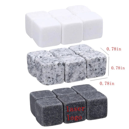 Wine Stones Chilling Ice Cubes 9PCS Set Tongs Wood Box