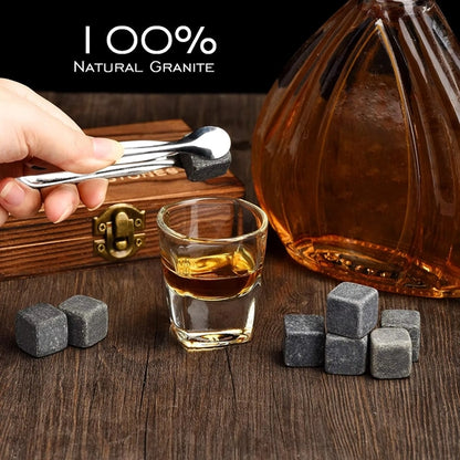 Wine Stones Chilling Ice Cubes 9PCS Set Tongs Wood Box