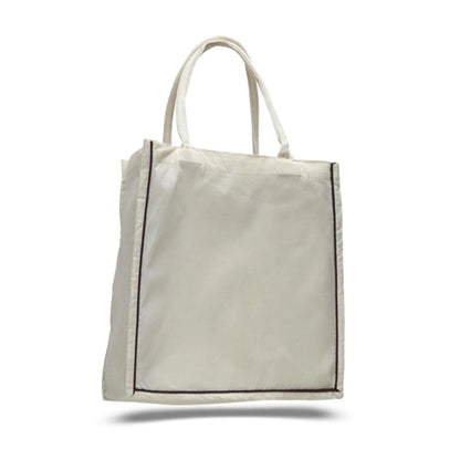 Color Stripe Fancy Web Handle Tote Bag W/ Bottom Gusset