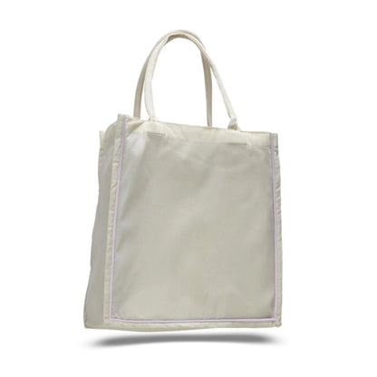 Color Stripe Fancy Web Handle Tote Bag W/ Bottom Gusset