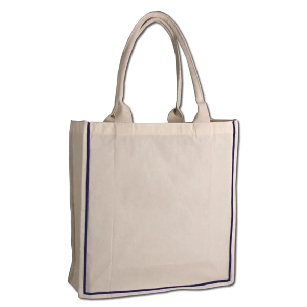 Color Stripe Fancy Web Handle Tote Bag W/ Bottom Gusset