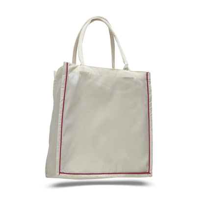 Color Stripe Fancy Web Handle Tote Bag W/ Bottom Gusset