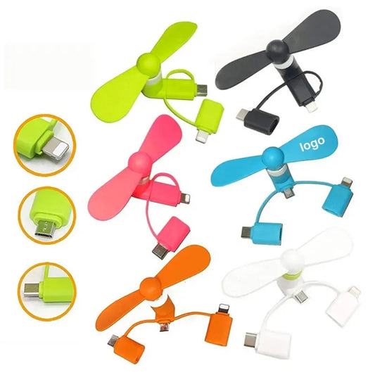 Mini Travel Portable Fan With 3 In 1 Connector