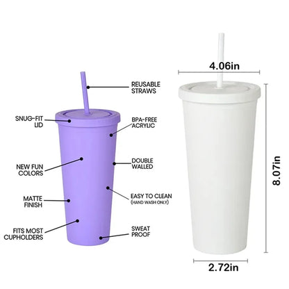 24OZ Double Wall Tumbler With Lids And Straw
